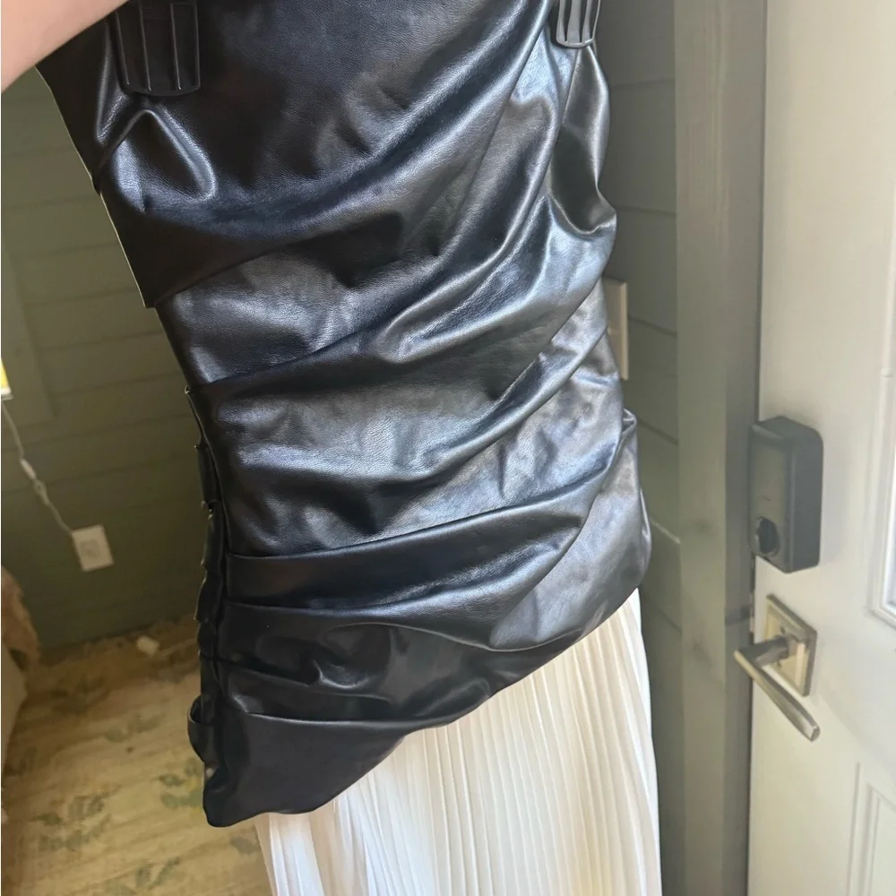 NWT SIMKHAI Arie Leather Crepe Strapless Chic Dress Size 8 Holiday Party Ready - Picture 9 of 13